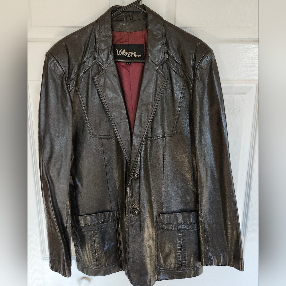 Wilsons VINTAGE Leather Black Lined Lapel Blazer Jacket Mens Size 42 M/L